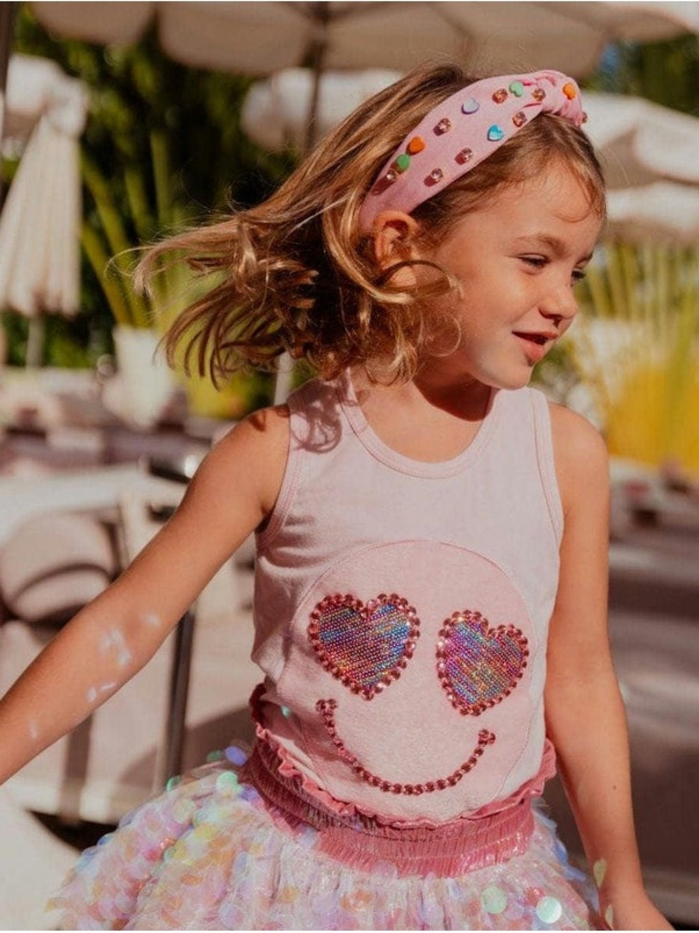 LOLA + THE BOYS Emoji Sparkle Tank in Light Pink